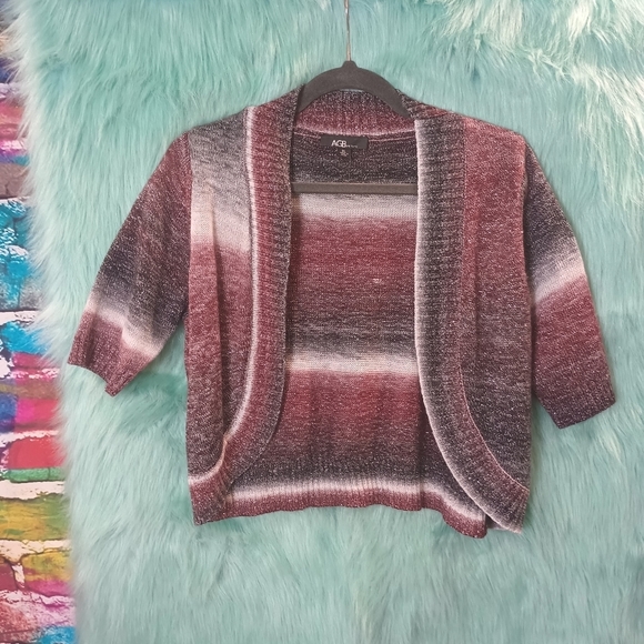 AGB Petite Purple Black Silver White Sweater Cardigan Size PL - Picture 3 of 10